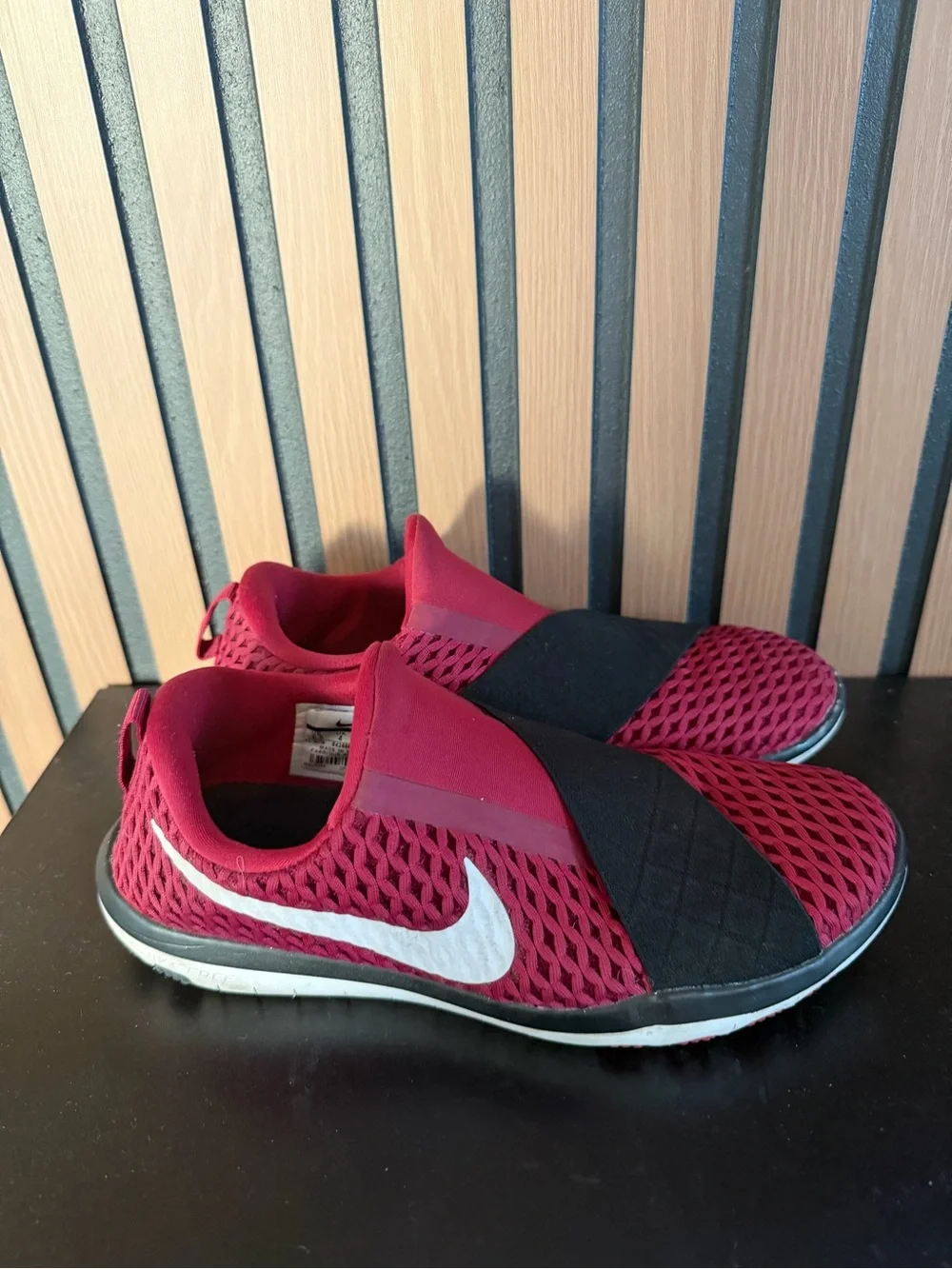 Nike Burgundy Mesh Slip-On Sneakers with White Swoosh